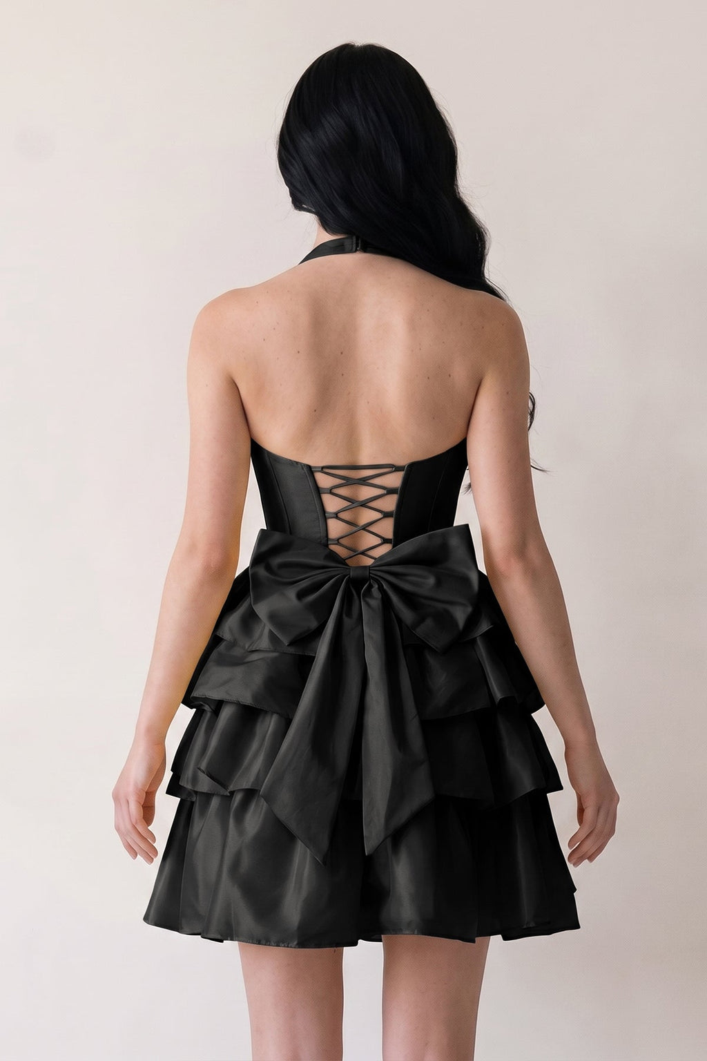 Yellow - Halter A Line Ruffles Satin Wedding Guest Dress With Bow - Curvevia