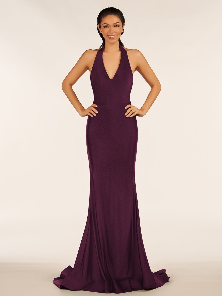Simple Black Halter Backless Mermaid Long Evening Dress - Curvevia