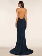 Simple Black Halter Backless Mermaid Long Evening Dress - Curvevia
