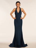 Simple Black Halter Backless Mermaid Long Evening Dress - Curvevia