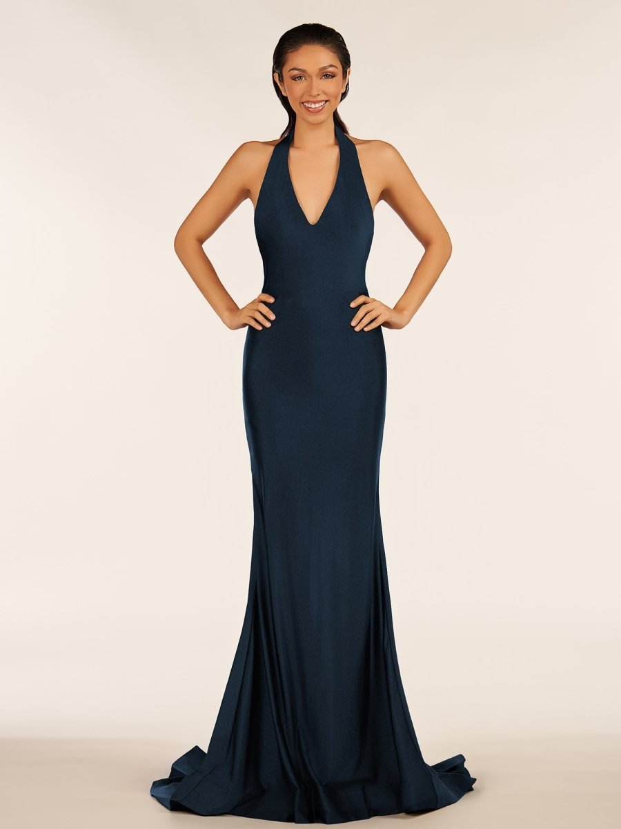 Simple Black Halter Backless Mermaid Long Evening Dress - Curvevia
