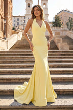 Simple Black Halter Backless Mermaid Long Evening Dress - Curvevia