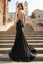 Simple Black Halter Backless Mermaid Long Evening Dress - Curvevia