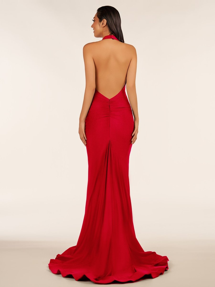 Simple Black Halter Backless Mermaid Long Evening Dress - Curvevia