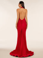 Simple Black Halter Backless Mermaid Long Evening Dress - Curvevia