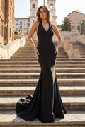 Simple Black Halter Backless Mermaid Long Evening Dress - Curvevia