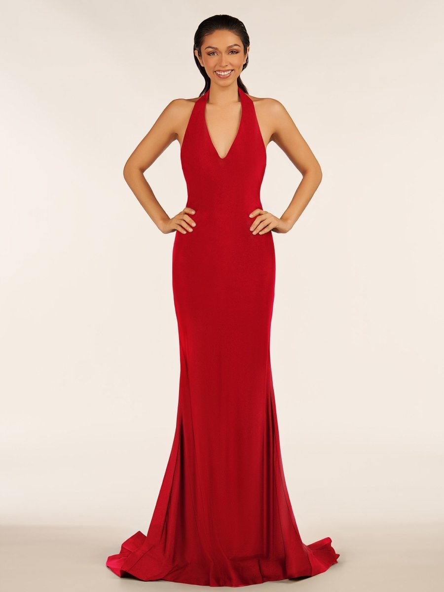 Simple Black Halter Backless Mermaid Long Evening Dress - Curvevia