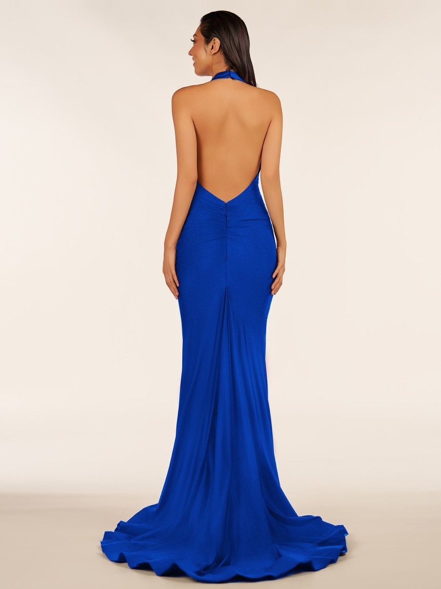 Simple Black Halter Backless Mermaid Long Evening Dress - Curvevia