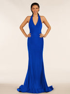 Simple Black Halter Backless Mermaid Long Evening Dress - Curvevia