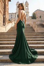 Simple Black Halter Backless Mermaid Long Evening Dress - Curvevia