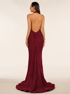 Simple Black Halter Backless Mermaid Long Evening Dress - Curvevia