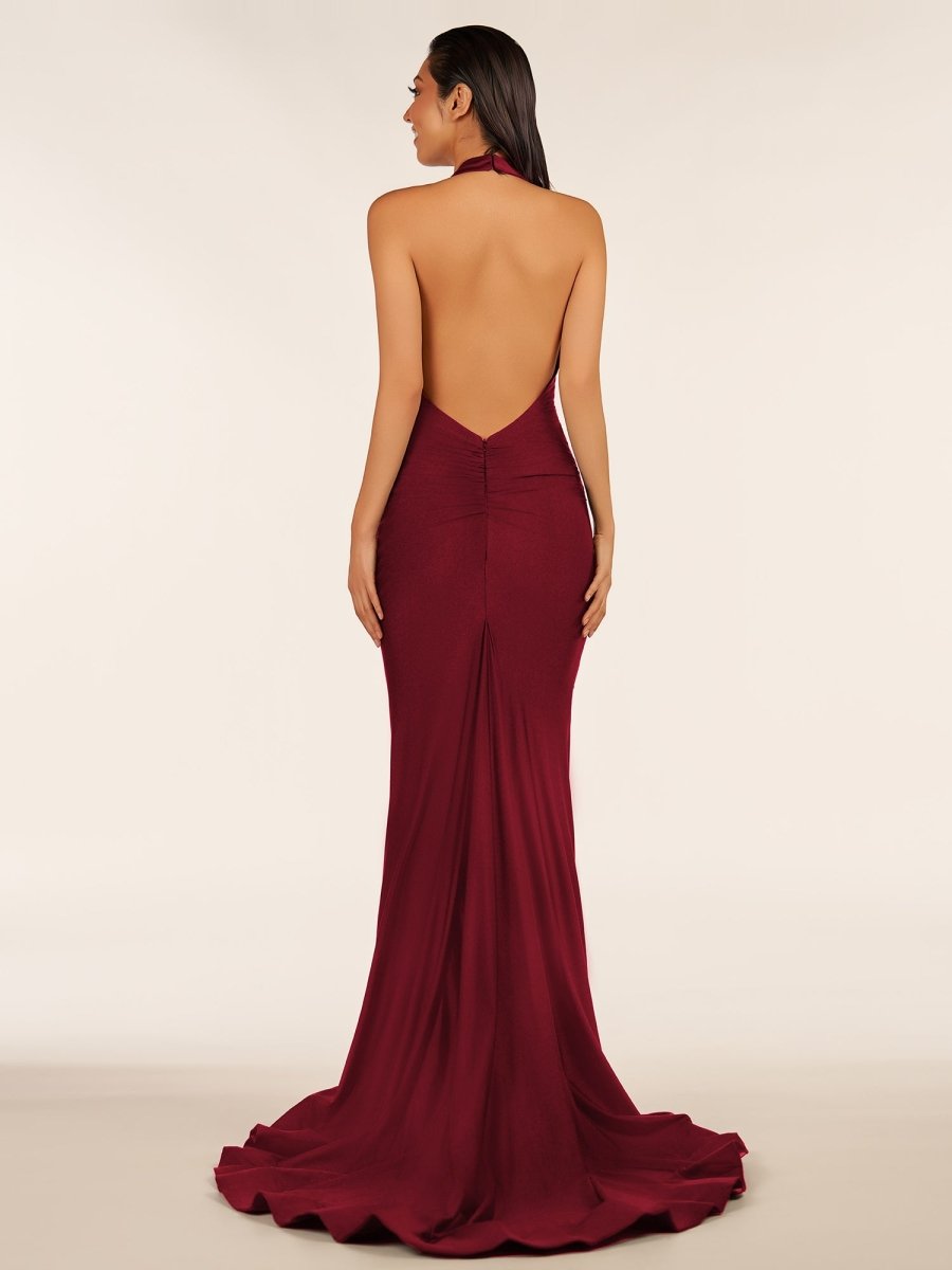 Simple Black Halter Backless Mermaid Long Evening Dress - Curvevia