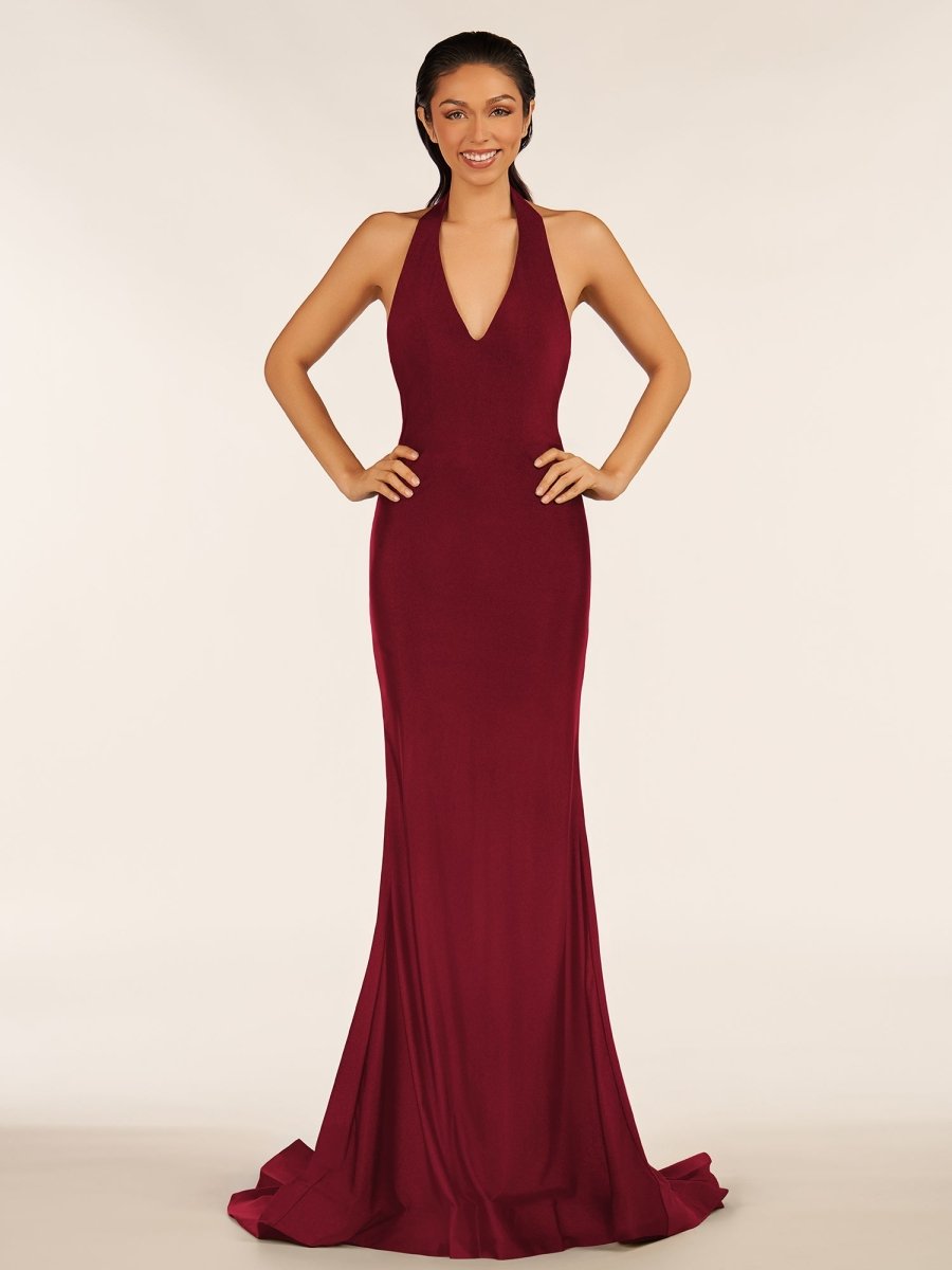 Simple Black Halter Backless Mermaid Long Evening Dress - Curvevia
