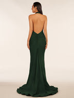 Simple Black Halter Backless Mermaid Long Evening Dress - Curvevia
