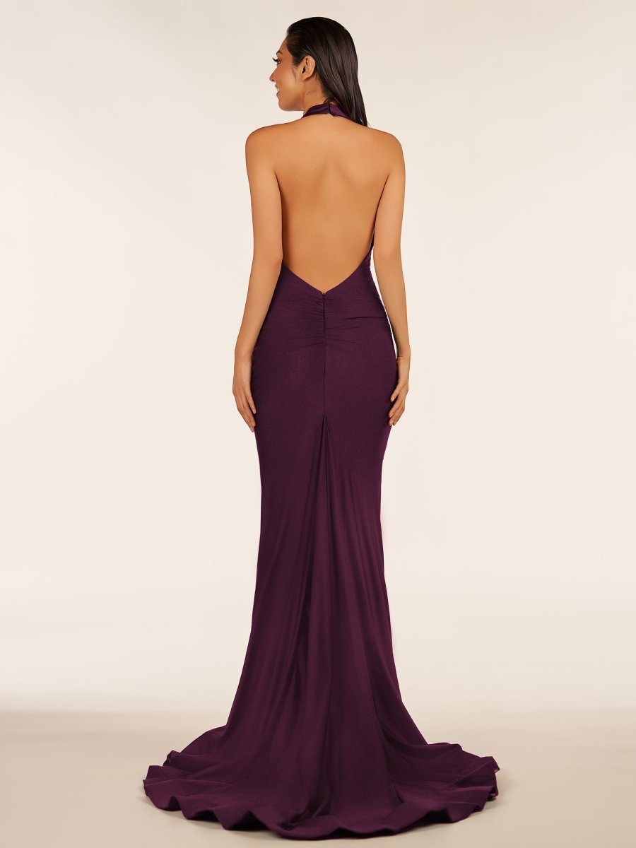 Simple Black Halter Backless Mermaid Long Evening Dress - Curvevia