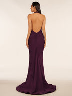 Simple Black Halter Backless Mermaid Long Evening Dress - Curvevia