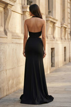 Black Halter Cutout Mermaid Long Prom Dresses with Slit - Curvevia
