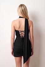 Pink Halter Tulle Sheath Ruched Homecoming Dress With Lace-Up Back - Curvevia