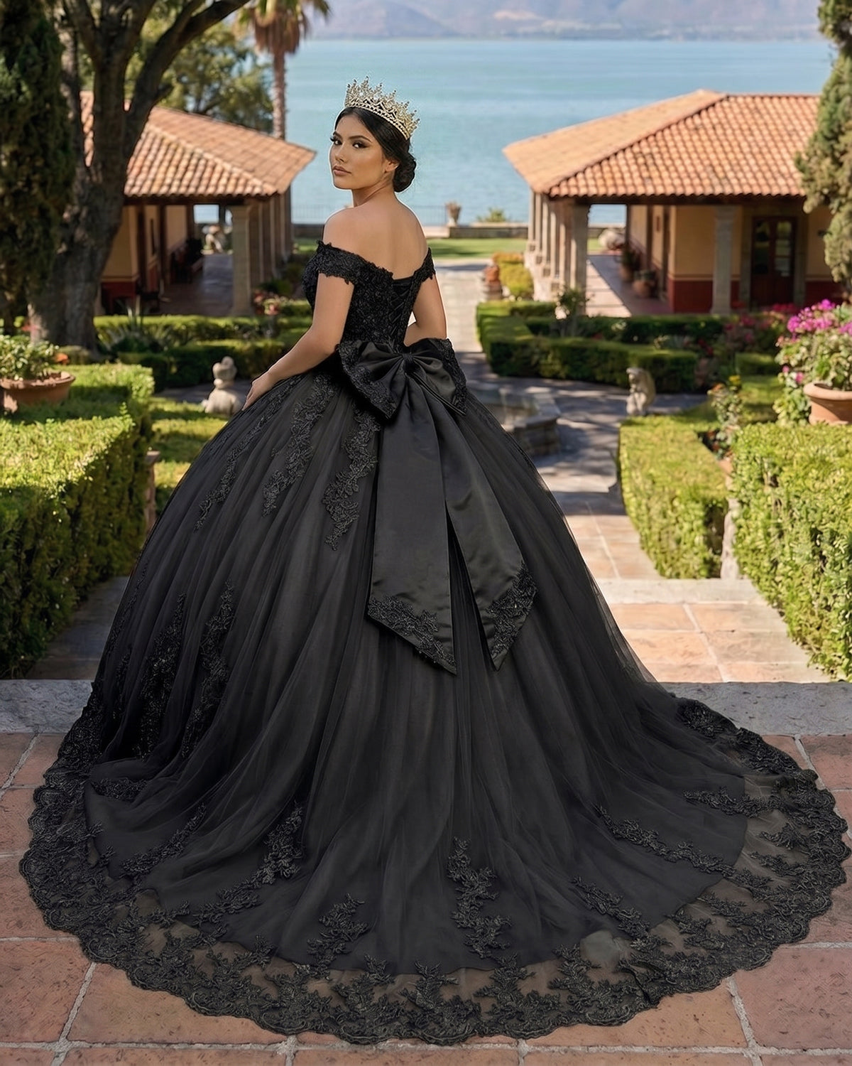 Lace Tulle Sage Applique Off Shoulder Quinceanera Dresses - Curvevia