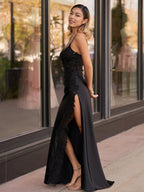 Sheath Black Long Appliques Evening Dress - Curvevia