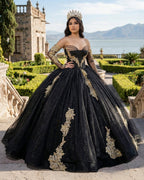 Black Long Sleeves Strapless Quinceanera Dresses with Appliques - Curvevia