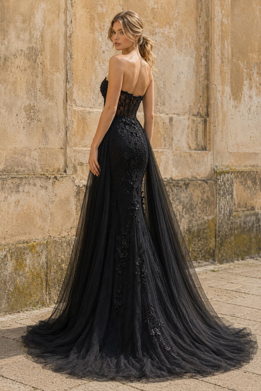 Blue Mermaid Sweetheart Neck Lace Long Prom Dress With Appliques - Curvevia