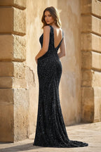 Royal Blue Mermaid V Neck Sequined Long Evening Dress - Curvevia