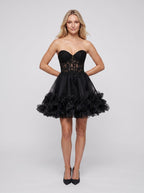 Black Tulle A-Line Sweetheart Lace-up Short Dress with Beading - Curvevia