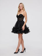 Black Tulle A-Line Sweetheart Lace-up Short Dress with Beading - Curvevia