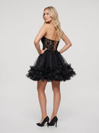 Black Tulle A-Line Sweetheart Lace-up Short Dress with Beading - Curvevia