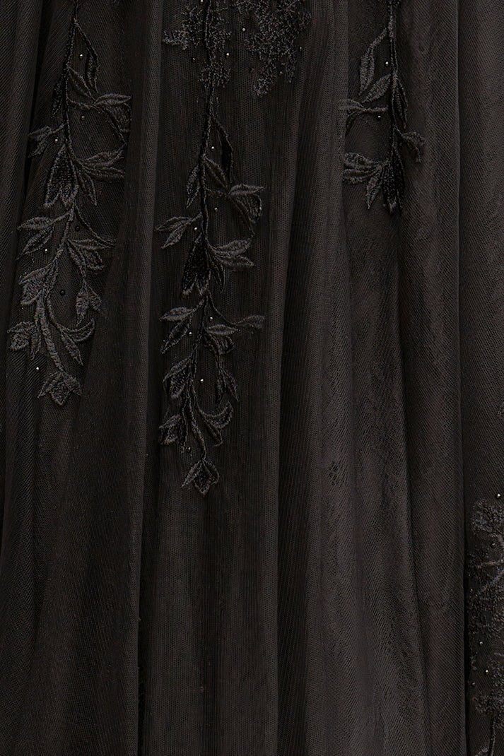 A-line V Neck Lace Tulle Evening Dress With Slit - Curvevia