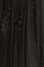 A-line V Neck Lace Tulle Evening Dress With Slit - Curvevia