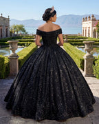 Pink Off The Shoulder Sequined Ball Gown Quinceanera Dresses - Curvevia