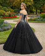 Emerald Green Off The Shoulder Tulle Quinceanera Dresses With Beadings - Curvevia