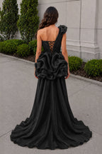 Hot Pink One Shoulder Organza High Low Homecoming Dress With Ruffles - Curvevia