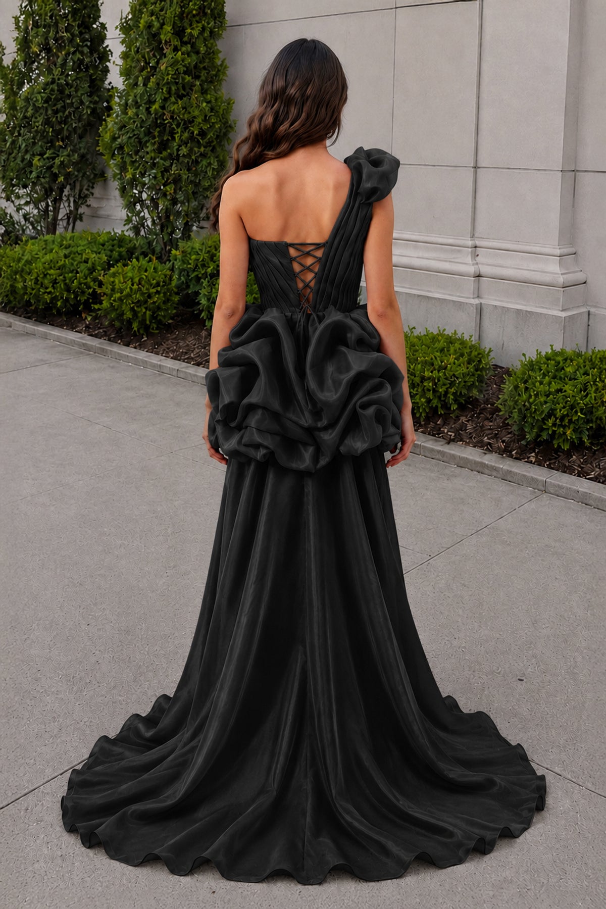 Hot Pink One Shoulder Organza High Low Homecoming Dress With Ruffles - Curvevia