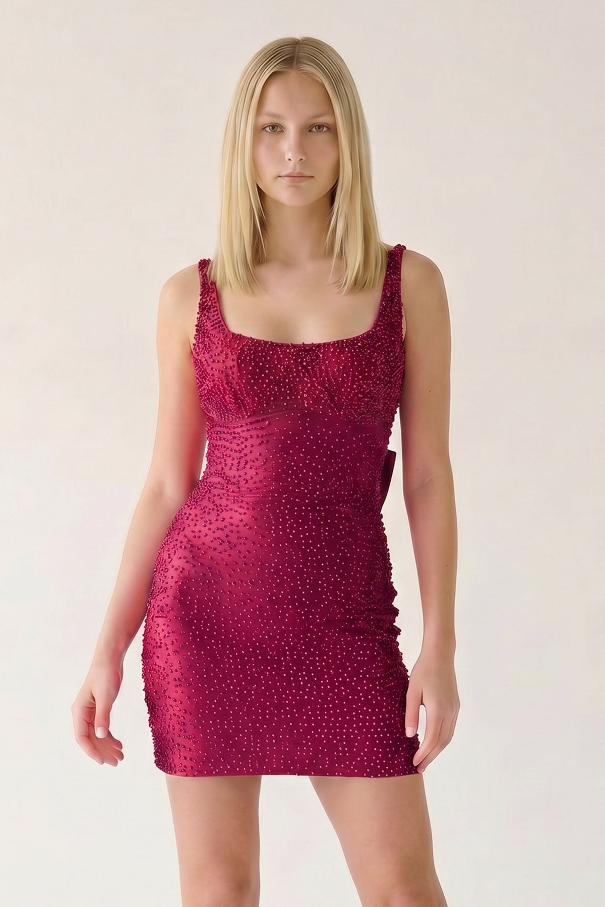 Black Scoop Neck Sheath Satin Beaded Homecoming Dress - Curvevia