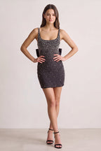Black Scoop Neck Sheath Satin Beaded Homecoming Dress - Curvevia