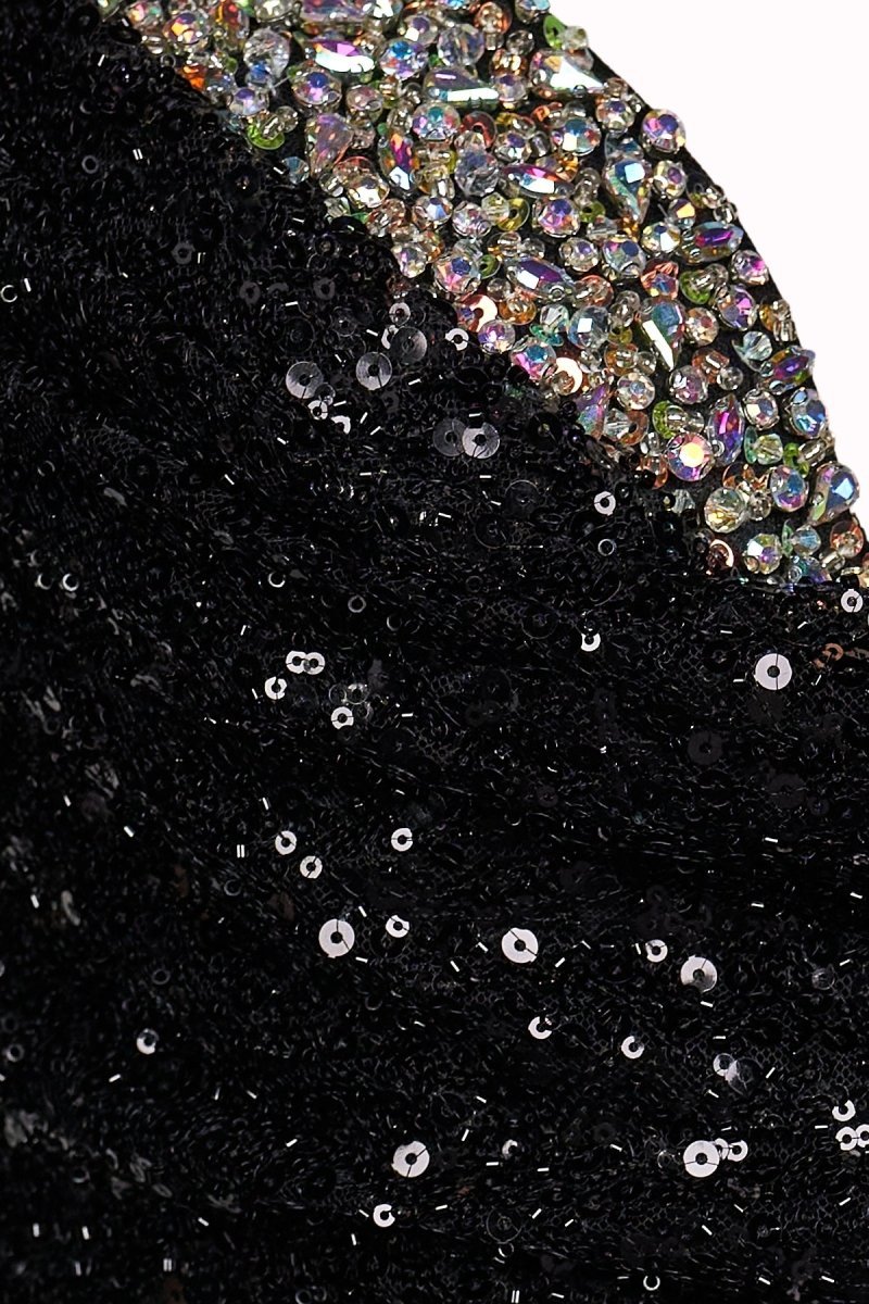 Black Spaghetti Straps Mermaid Sequined Long Prom Dresses With Slit - Curvevia
