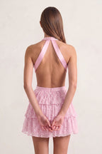 Black Sparkly Cut-Out Halter A-Line Chiffon Bow Homecoming Dress With Pearl - Curvevia