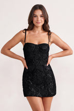 Pink Sparkly Sequin Sheath Bow Spaghetti Straps Homecoming Dress - Curvevia