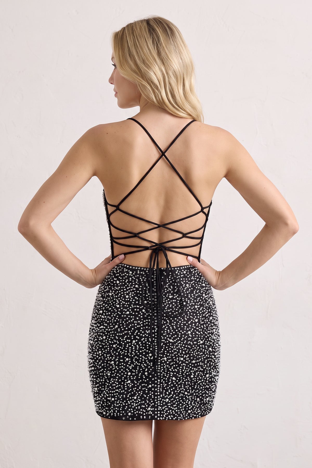 Black Sparkly Spaghetti Straps Sheath Mini Homecoming Dress With Pearl - Curvevia