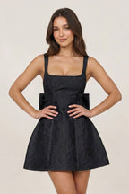 White - Square Neck A Line Short Homecoming Dresses With Bow - Curvevia