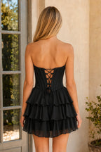 Royal Blue Strapless A Line Ruffles Wedding Guest Dress With Beading - Curvevia