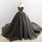 Black Sweetheart Tulle Quinceanera Dresses With Beadings - Curvevia