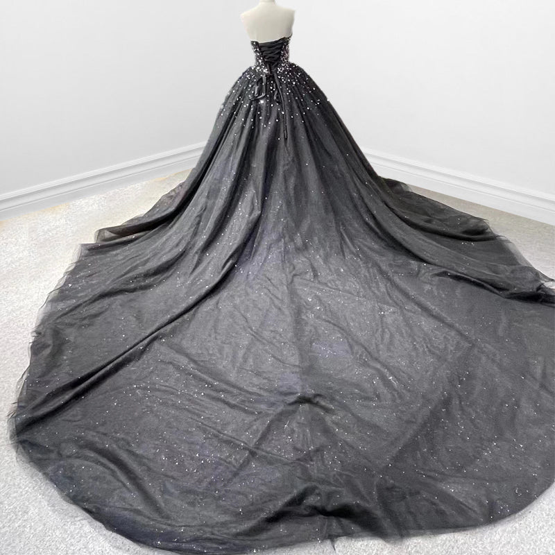 Black Sweetheart Tulle Quinceanera Dresses With Beadings - Curvevia