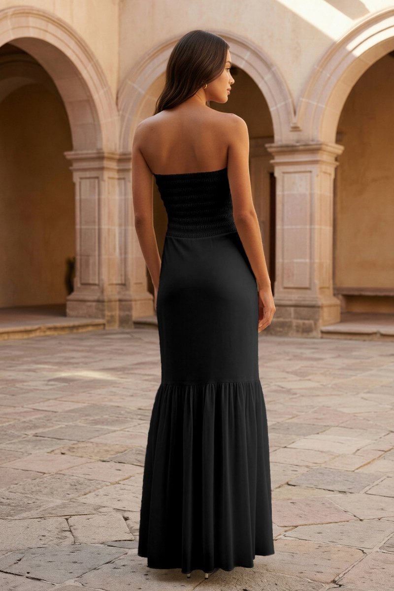 Yellow Strapless Sheath Chiffon Long Evening Dress With Ruffles - Curvevia