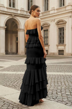 Pink Strapless Sheath Chiffon Ruffled Long Wedding Guest Dress - Curvevia
