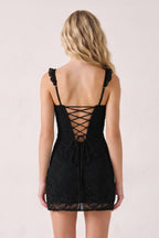 Yellow Sweetheart Lace Sheath Mini Homecoming Dress with Lace-Up Back - Curvevia