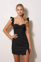 Yellow Sweetheart Sheath Ruffled Linen Homecoming Dress With Slit - Curvevia